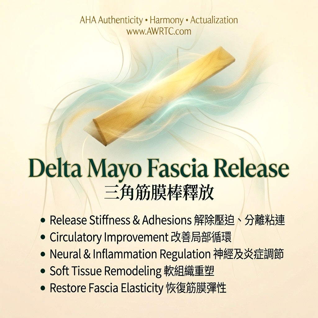 Delta Mayo Fascia Release Training Class using triangular fascia tool to release stiffness and adhesions, improve circulation, regulate neural inflammation and restore fascia elasticity. AHA AWRTC experience.
